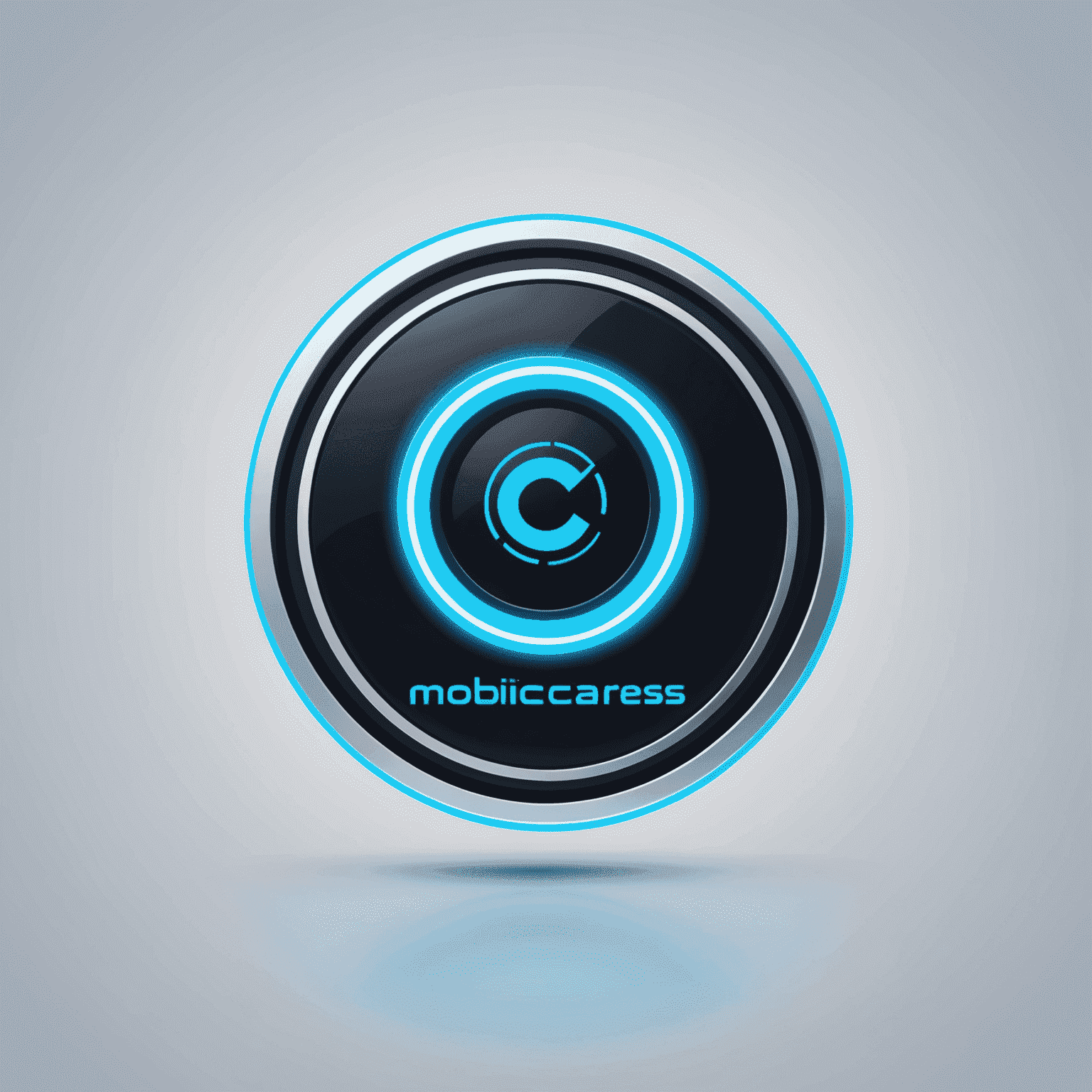 MobiCaress شعار - شركة حلول الاتصالات المتنقلة مع تصميم عصري وألوان نيون زرقاء