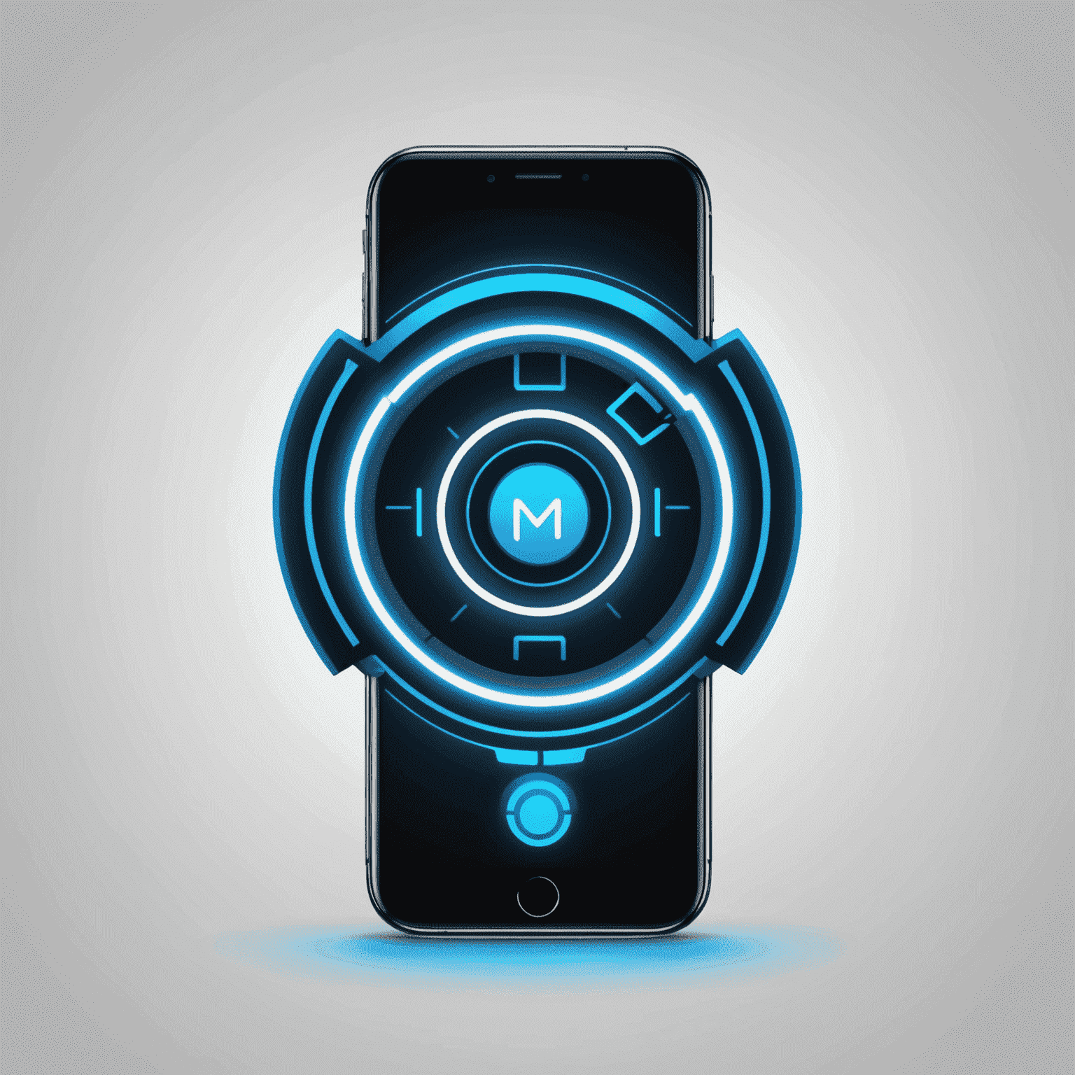 MobiCaress شعار - شركة حلول الاتصالات المتنقلة مع تصميم عصري وألوان نيون زرقاء