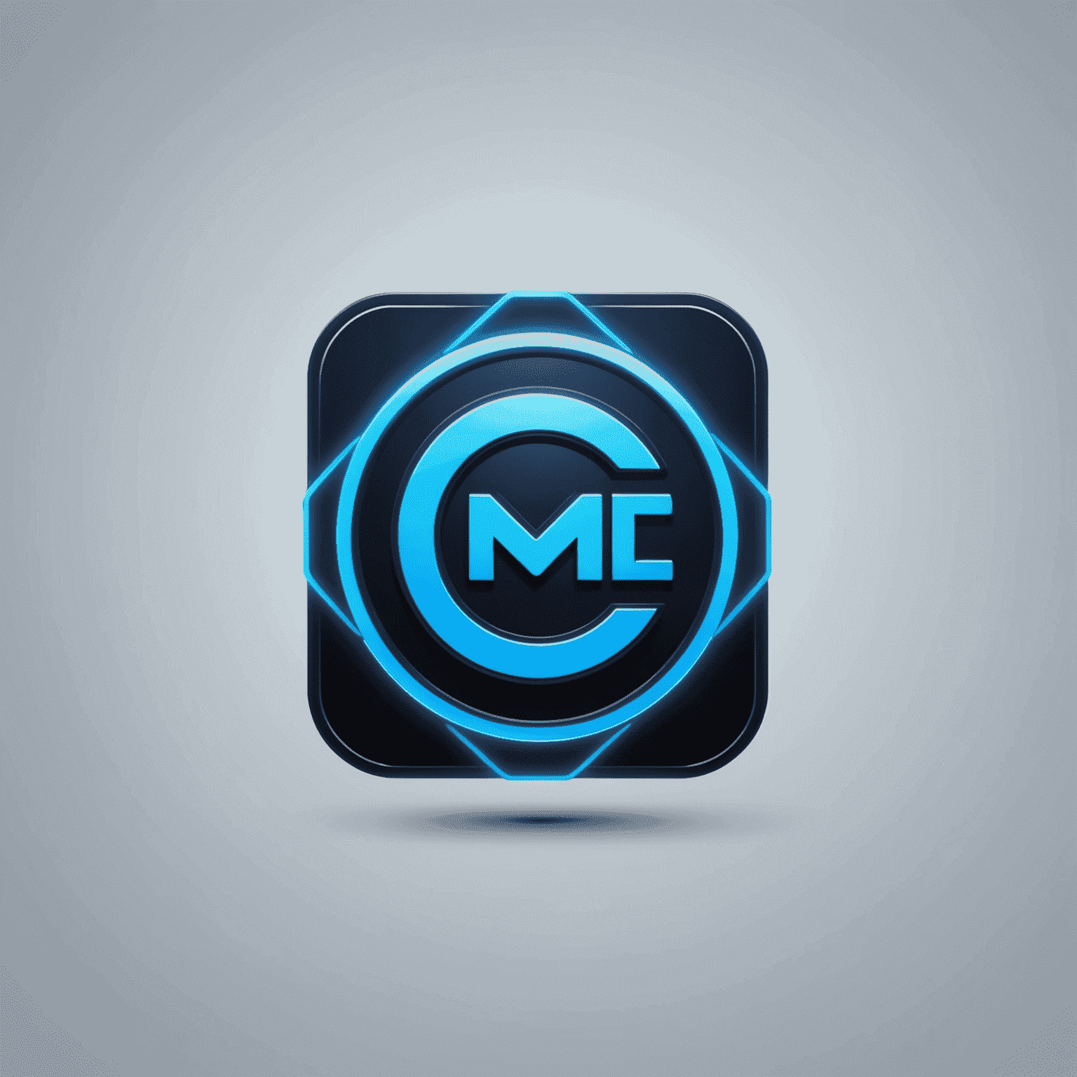 MobiCaress شعار - شركة حلول الاتصالات المتنقلة مع تصميم عصري وألوان نيون زرقاء