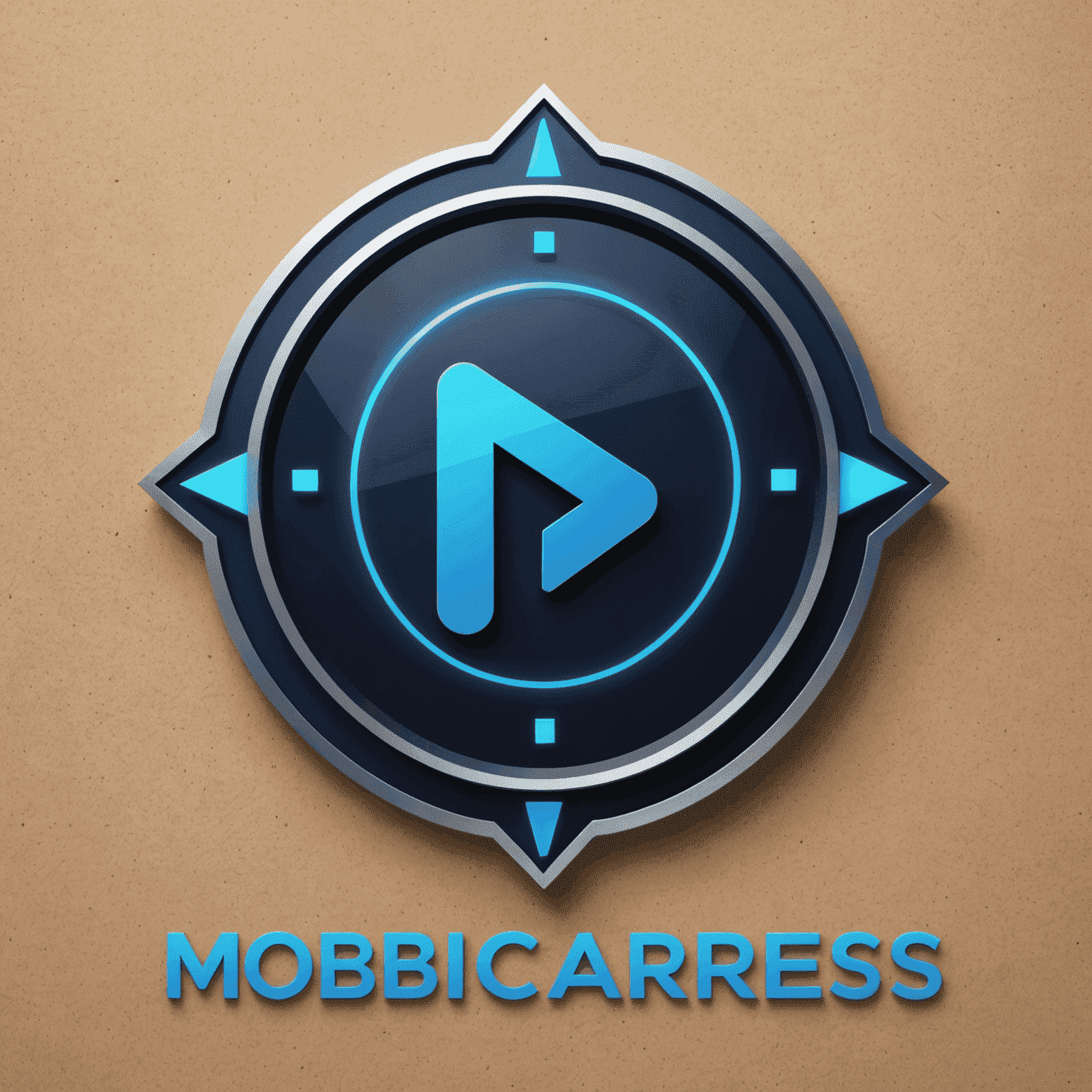 MobiCaress شعار - شركة حلول الاتصالات المتنقلة مع تصميم عصري وألوان نيون زرقاء